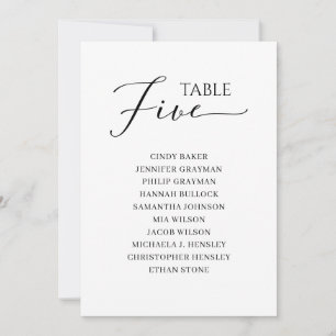 Elegant zwart-Script-tabel nummer 5-zitplaatsenkaa Kaart
