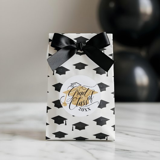 Elegant Zwart Script Typografisch Goud Afstudeerde Ronde Sticker