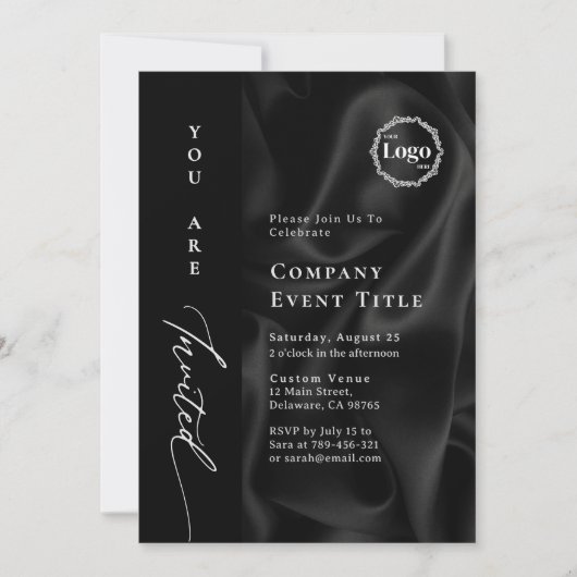 Elegant zwart script U bent uitgenodigd Bedrijfsev Kaart (Voorkant)