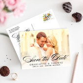 Elegant Zwart Script Wedding Photo Save the Date Aankondigingskaart