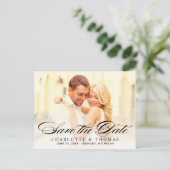 Elegant Zwart Script Wedding Photo Save the Date Aankondigingskaart (Staand voorkant)