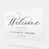 Elegant Zwart Script Wit Frosted Welkom Bruiloft Acryl Bord (Hoek)