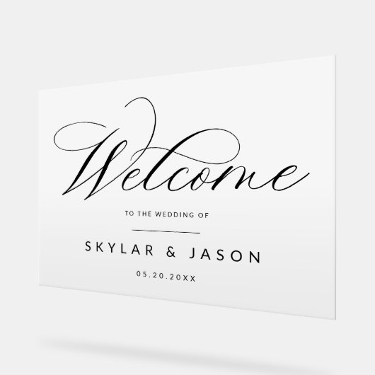 Elegant Zwart Script Wit Frosted Welkom Bruiloft Acryl Bord (Hoek)