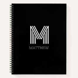 Elegant zwart script wit monogram notitieboek
