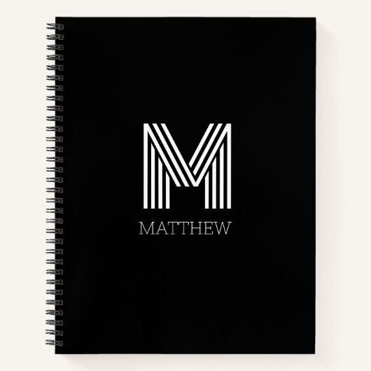 Elegant zwart script wit monogram notitieboek (Voorkant)