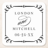 Elegant Zwart Scroll Lijst Custom Wedding Monogram Kartonnen Onderzetters (Voorkant)