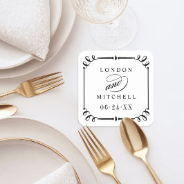 Elegant Zwart Scroll Lijst Custom Wedding Monogram Kartonnen Onderzetters