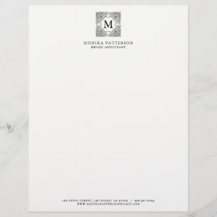Elegant zwart sierlijk Lijst Monogram Letterhead Briefhoofd Sjabloon