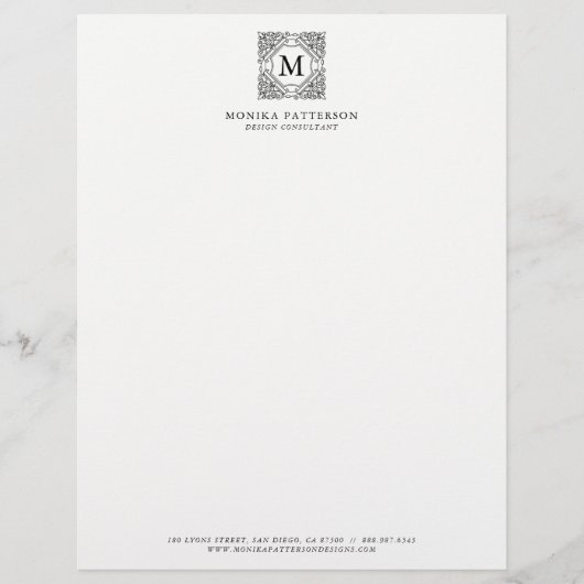 Elegant zwart sierlijk Lijst Monogram Letterhead Briefhoofd Sjabloon (Voorkant)