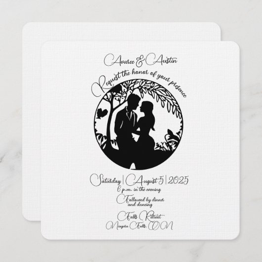 Elegant zwart silhouet bruidspaar kaart (Voorkant / Achterkant)