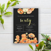 Elegant zwart Sinaasappel Floral 60ste verjaardags Kaart