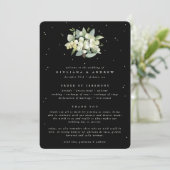Elegant Zwart Snowberry+Eucalyptus Boeket Bruiloft Programmakaart (Staand voorkant)