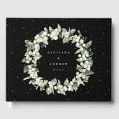 Elegant Zwart Snowberry + Eucalyptus krans bruilof Gastenboek (Voorkant)