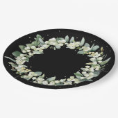 Elegant Zwart Snowberry + Eucalyptus krans bruilof Papieren Bordje (Gekanteld)