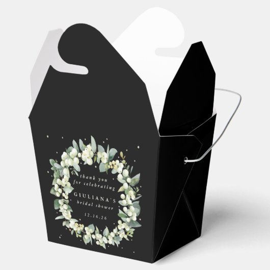 Elegant Zwart Snowberry+Eucalyptus Vrijgezellenfee Bedankdoosjes (Geopend)