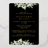 Elegant Zwart Snowberry+Eucalyptus Vrijgezellenfee Folie Uitnodiging (Voorkant)