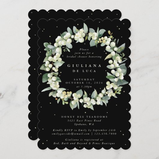 Elegant Zwart Snowberry+Eucalyptus Vrijgezellenfee Kaart (Voorkant / Achterkant)