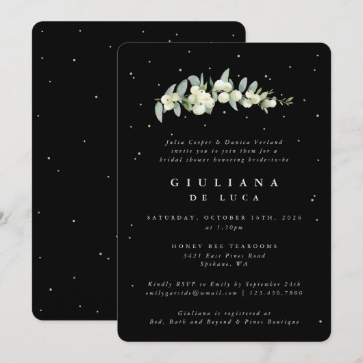 Elegant Zwart Snowberry+Eucalyptus Vrijgezellenfee Kaart (Voorkant / Achterkant)