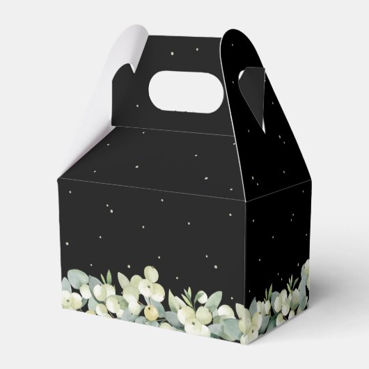 Elegant Zwart Snowberry+Eucalyptus Winter Bruiloft Bedankdoosjes (Achterkant)