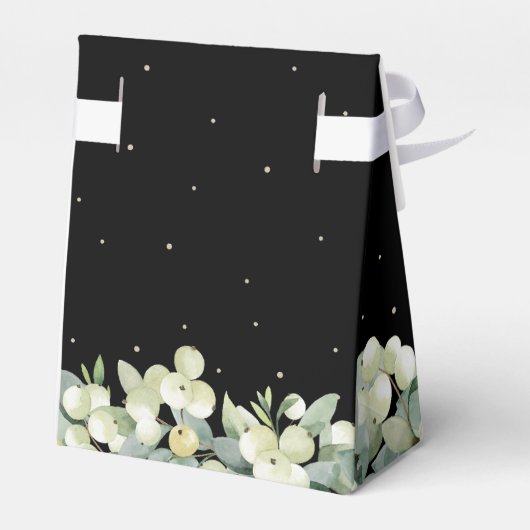 Elegant Zwart Snowberry+Eucalyptus Winter Bruiloft Bedankdoosjes (Achterkant)