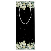 Elegant Zwart Snowberry+Eucalyptus Winter Bruiloft Wijn Cadeautas (Achterkant)
