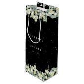 Elegant Zwart Snowberry+Eucalyptus Winter Bruiloft Wijn Cadeautas (Voorkant Gekanteld)