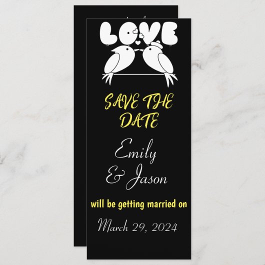 Elegant zwart Sparen de Datum met liefdesvogels Kaart (Voorkant / Achterkant)