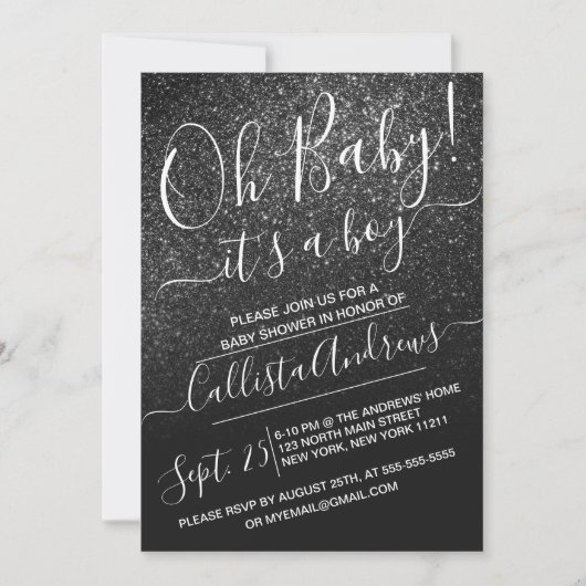 Elegant zwart Sparkly Glitter Ombre Baby shower Kaart (Voorkant)