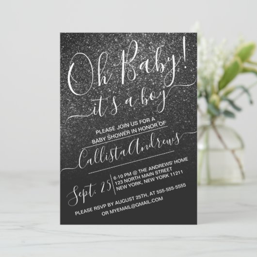 Elegant zwart Sparkly Glitter Ombre Baby shower Kaart (Staand voorkant)