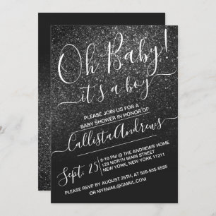 Elegant zwart Sparkly Glitter Ombre Baby shower Kaart