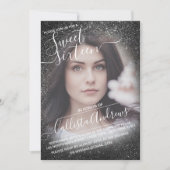 Elegant zwart sprankelend glitter ombre foto zoet  kaart (Voorkant)
