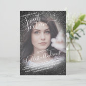 Elegant zwart sprankelend glitter ombre foto zoet  kaart (Staand voorkant)