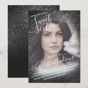 Elegant zwart sprankelend glitter ombre foto zoet  kaart