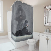 Elegant zwart standaardpoel douchegordijn (In situ)