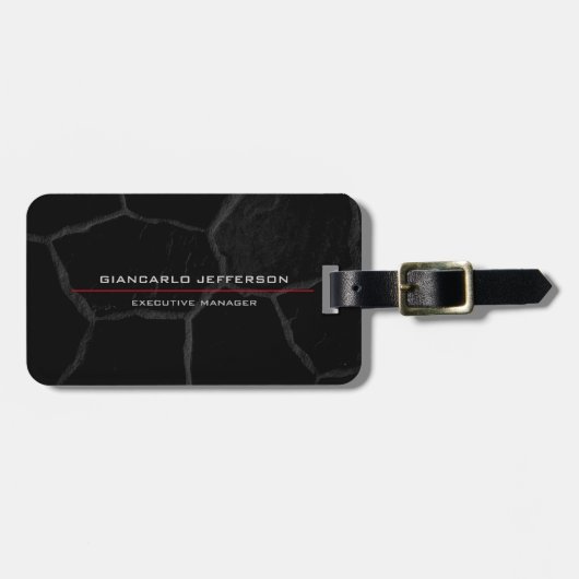 Elegant zwart stone minimalistisch stijlvol modern bagagelabel (Voorkant horizontaal)