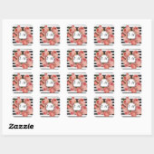 Elegant Zwart Streep Roze Heirloom Rozen Bruiloft Vierkante Sticker (Vel)