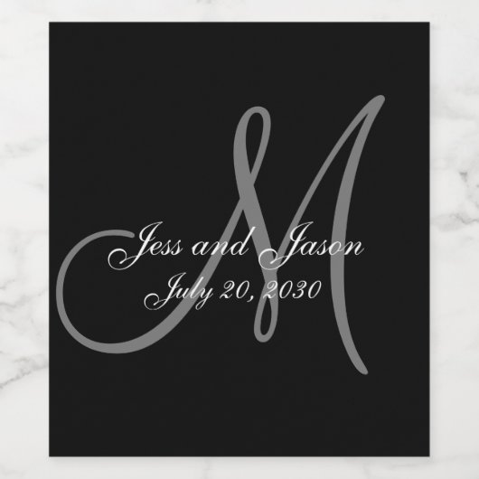Elegant Zwart Stropdas Affair Monogram Namen Bruil Wijn Etiket (Enkel label)