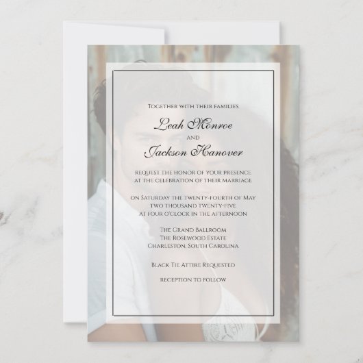 Elegant zwart Stropdas foto bruiloft uitnodiging (Voorkant)