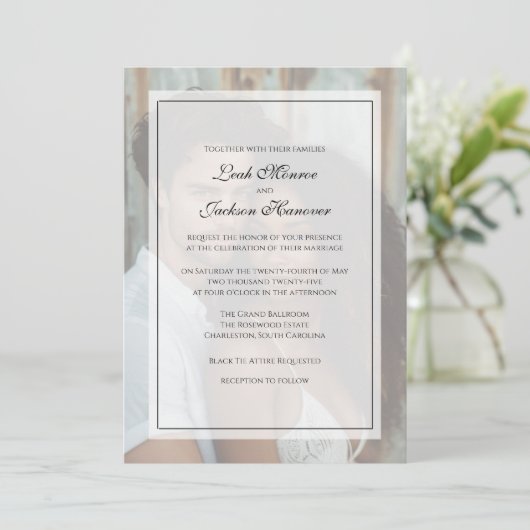 Elegant zwart Stropdas foto bruiloft uitnodiging (Staand voorkant)