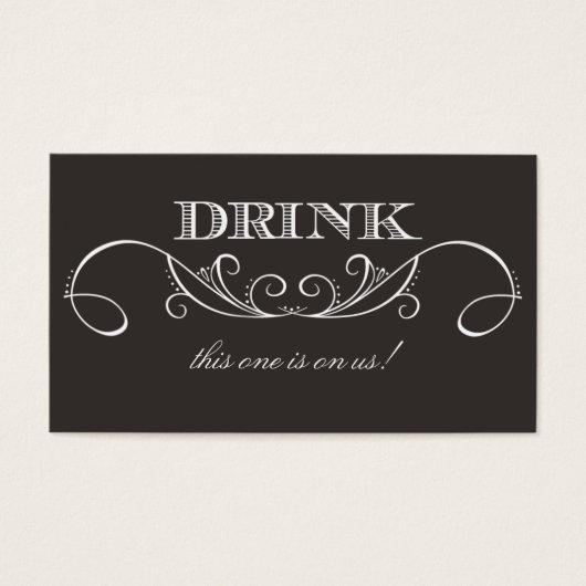 Elegant Zwart Swirl Bruiloft Drink Ticket Visitekaartje (Voorkant)