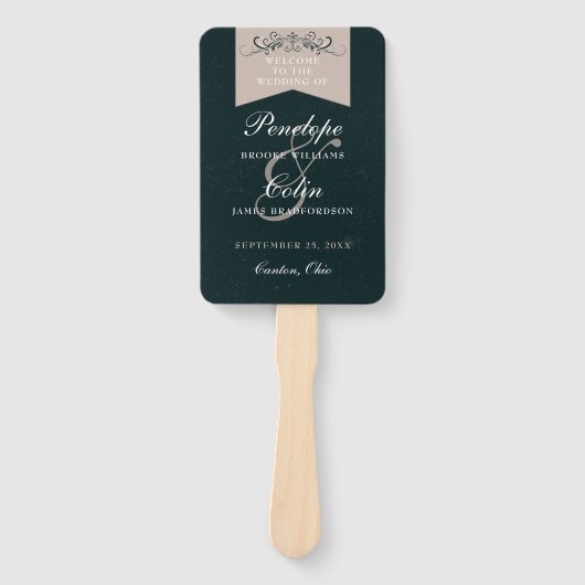 Elegant zwart tan bibliotheek boek bruiloft progra handwaaier (Voorkant)