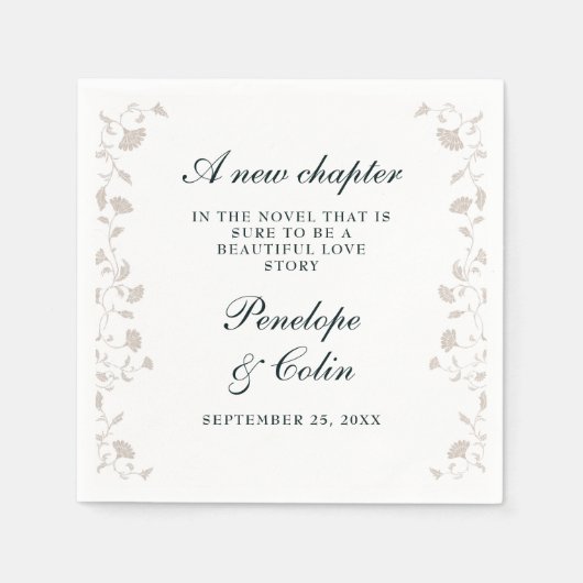 Elegant Zwart Tan  Bibliotheek Boek Bruiloft Servet (Voorkant)