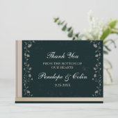 Elegant Zwart Tan Bibliotheek Boek Hoesje Bruiloft Bedankkaart (Staand voorkant)