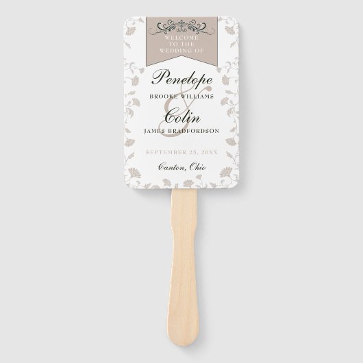 Elegant Zwart Tan Boek Hoofdstuk Bruiloft Programm Handwaaier (Voorkant)