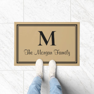 Elegant zwart tan dubbele randen monogram deurmat