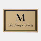 Elegant zwart tan dubbele randen monogram deurmat (Voorkant)