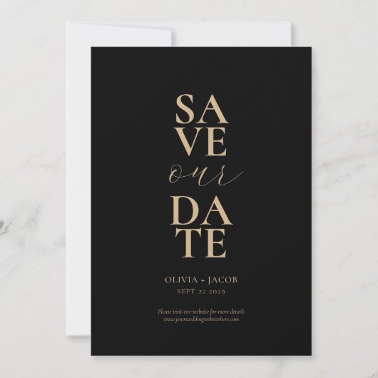 Elegant Zwart Tan Minimalistische Bruiloft Save The Date (Voorkant)