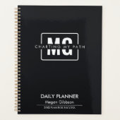 Elegant Zwart Thema Modern Monogram Naam Initialen Planner (Voorkant)