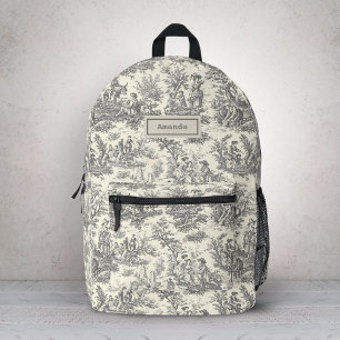 Elegant zwart toile de jouy bedrukte rugzak