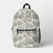 Elegant zwart toile de jouy bedrukte rugzak (Voorkant)